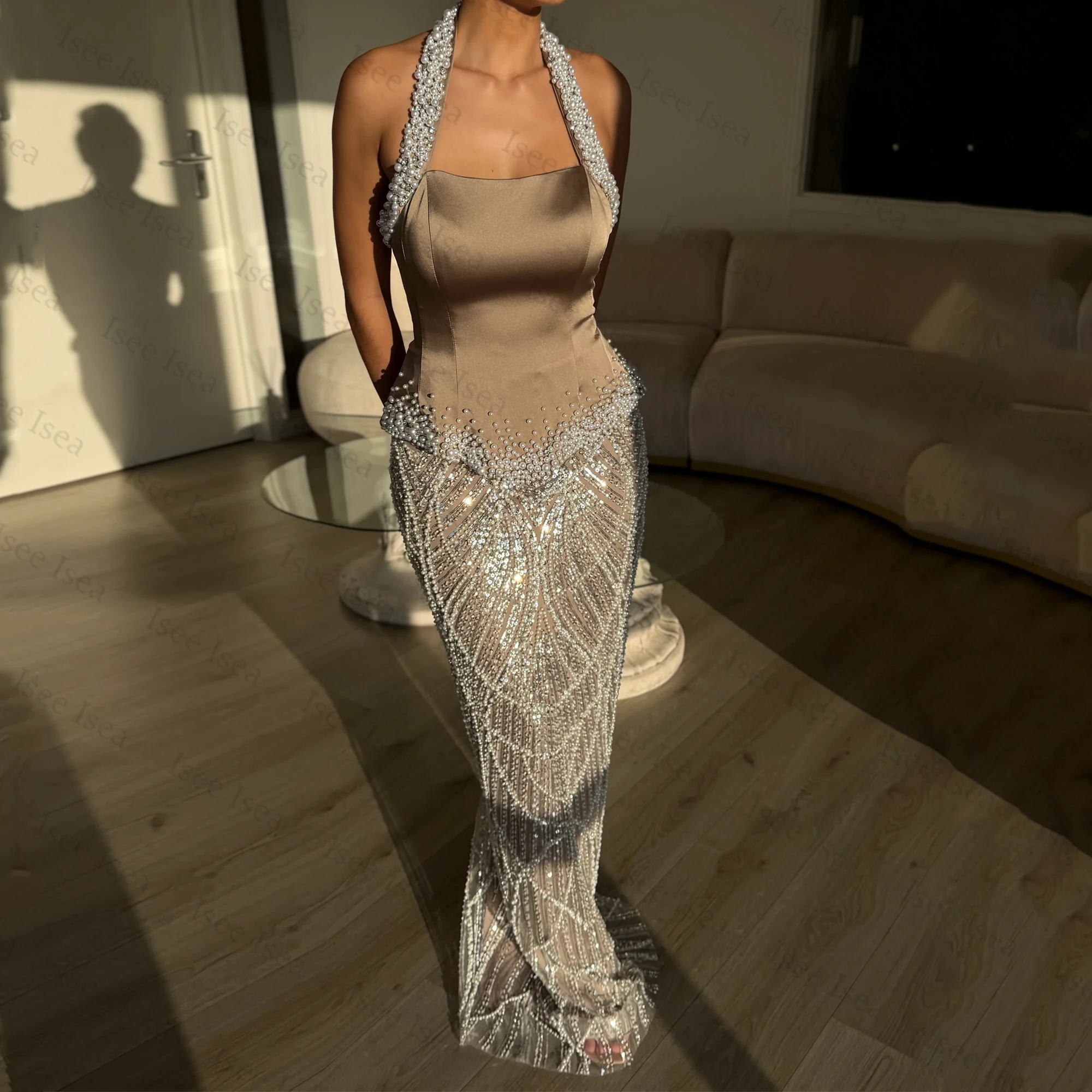 

Beaded Mermaid Evening Dresses Halter Neck Backless Crystal Prom Dress 2026 Sleeveless vestidos de fiesta elegantes Customized