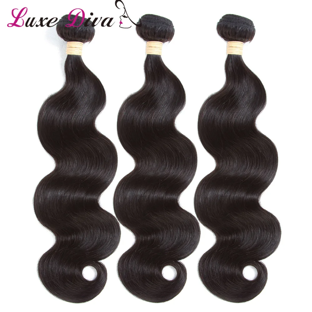 Luxediva Brazilian Body Wave Human Hair Bundles Remy Hair Natural Black 3/4 Bundles Deal 8-30 Inch Hair Bundles Hair Extensions