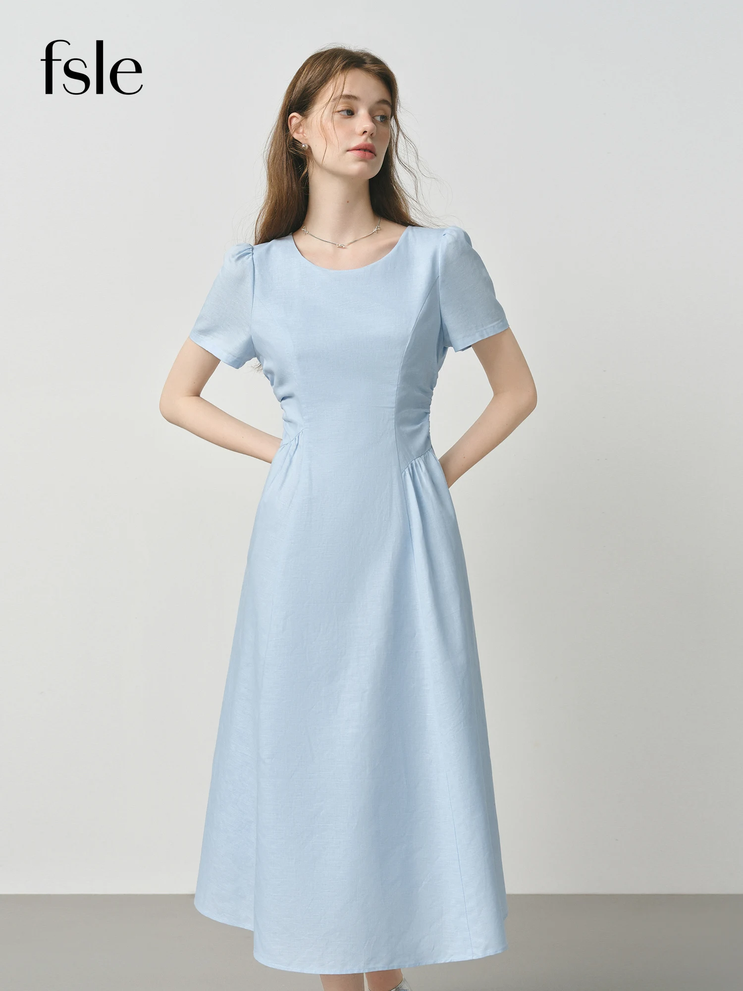 

FSLE Commute Stylish Waist Draped Pleated Summer Dress for Women 2025 New Arrival Fitted Skirt Dresses 25FS12891