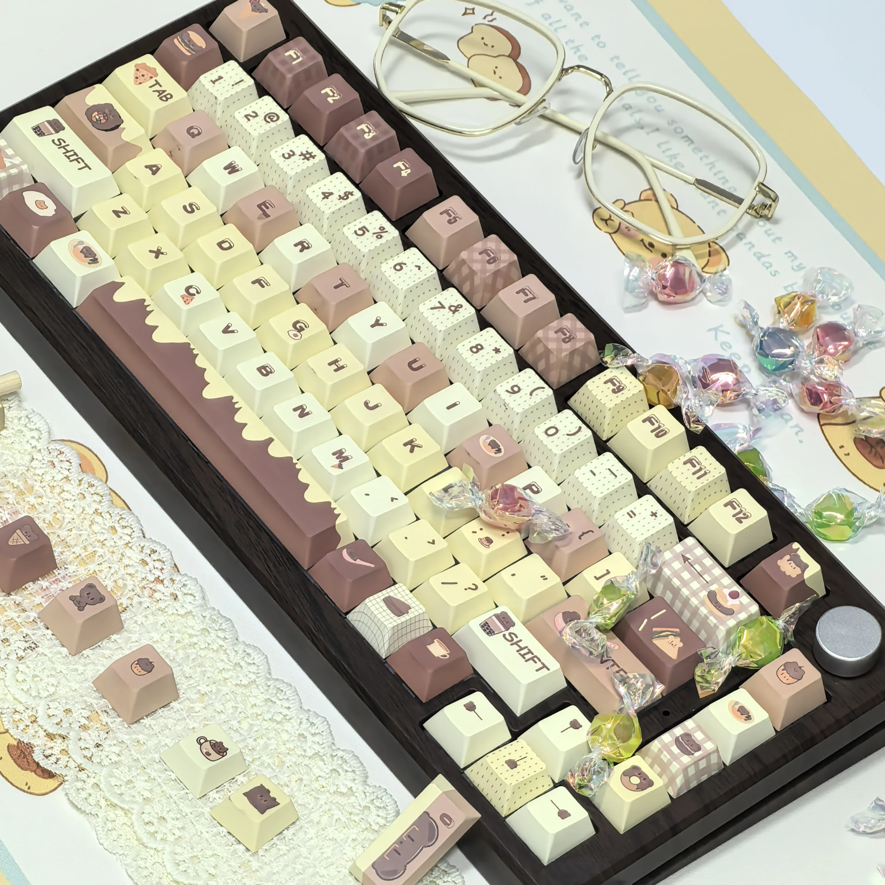 Coffee Bear Keycaps MOA Cherry Profile Yellow PBT Custom Keycaps for Mechanical Keyboard Cute Bear Key Cap Gifts