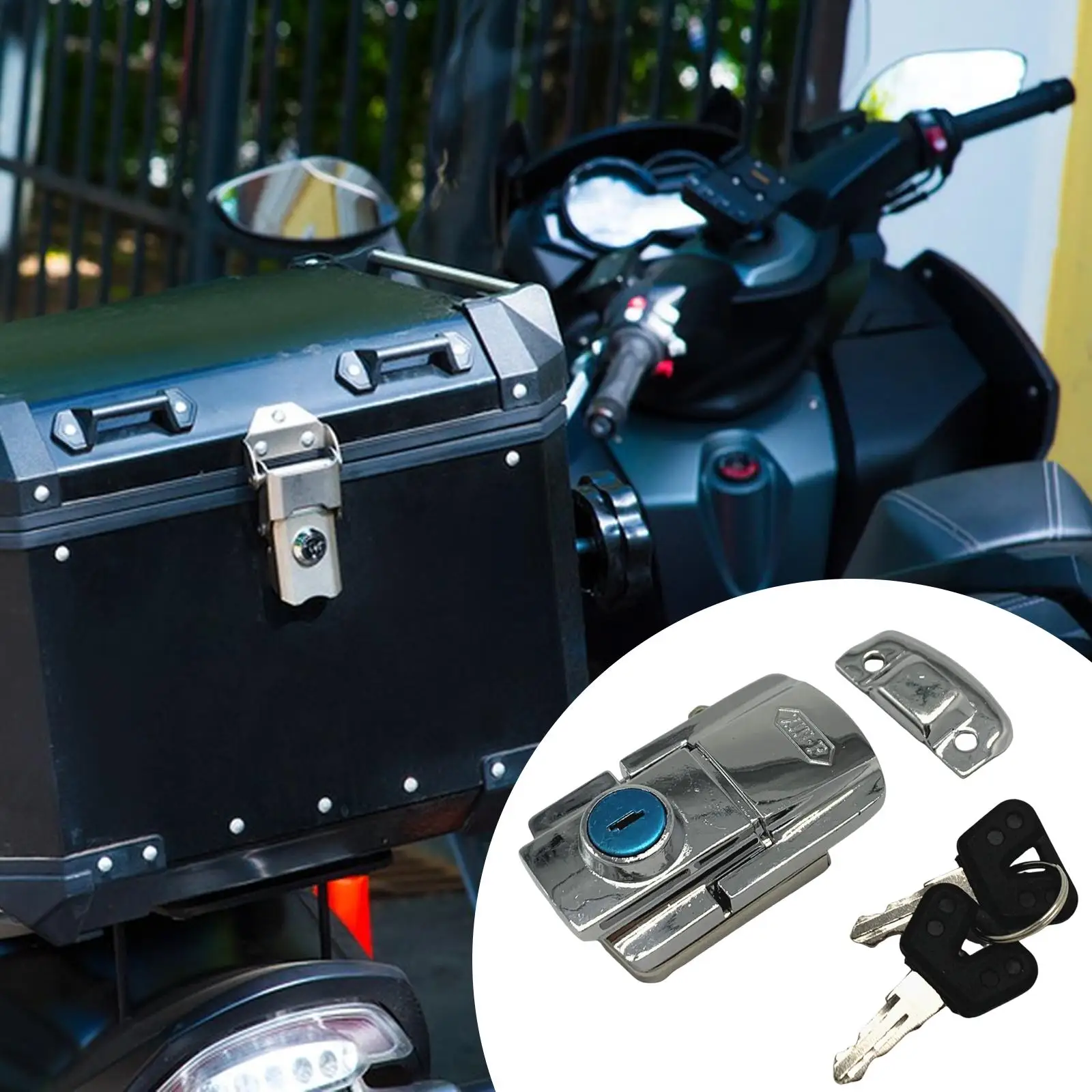 

Metal Motorcycle Trunk Lock Cylinder with Two Keys Anti Theft Rear Tail Box Latch Accessory for Motorbike Storage Organizer