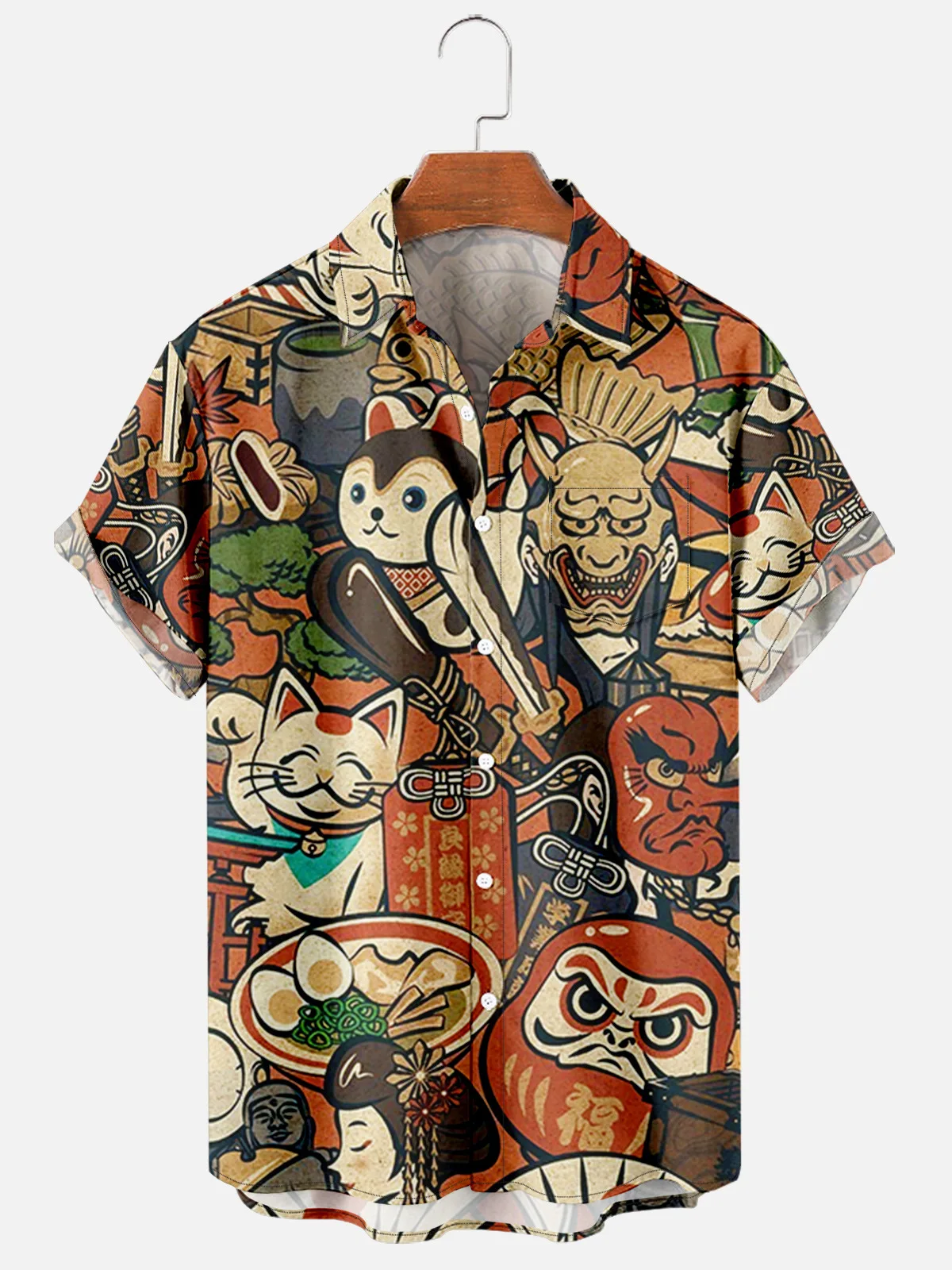 Tendência dos homens casual harajuku estilo retro japonês primavera/verão camisa manga curta design de bolso no