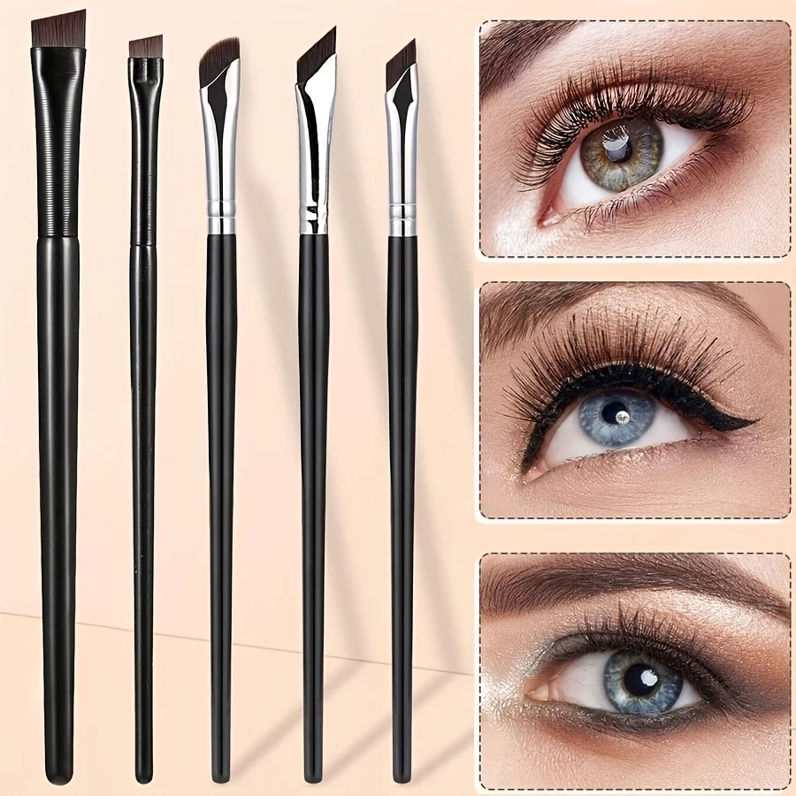 5 delicate sickle shaped eyeliner brushes, bevel eyeliner brushes and eyebrow brushes