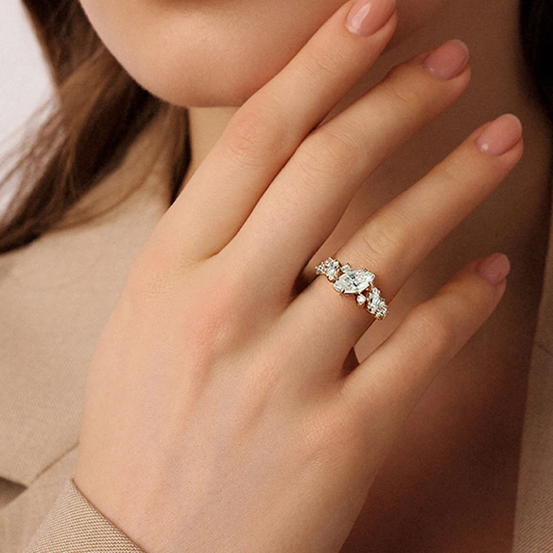 Smyoue Certified Marquise Cut Moissanite Ring Women Promise Band Luxury Stackable Wedding Rings Dropshipping Pure S925 Silver