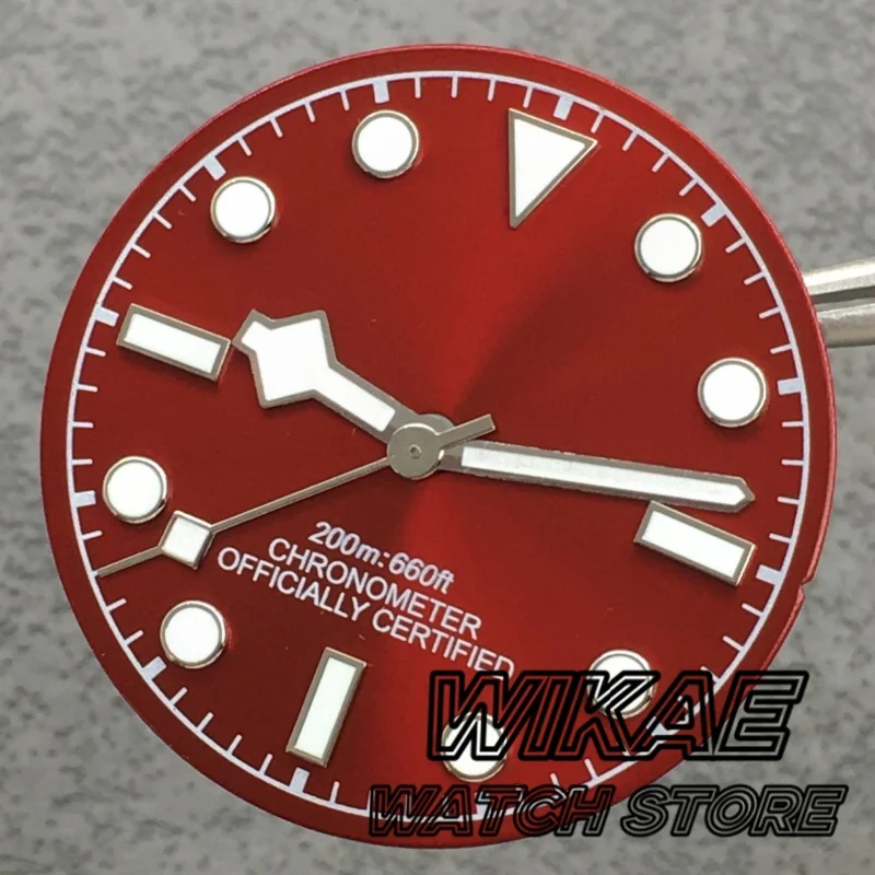 29mm Red Gold Green Sky Blue Watch Dial With Snowflake Hands Sets Green Luminous Suitable for NH34 NH35 ETA2824 PT5000 Movement