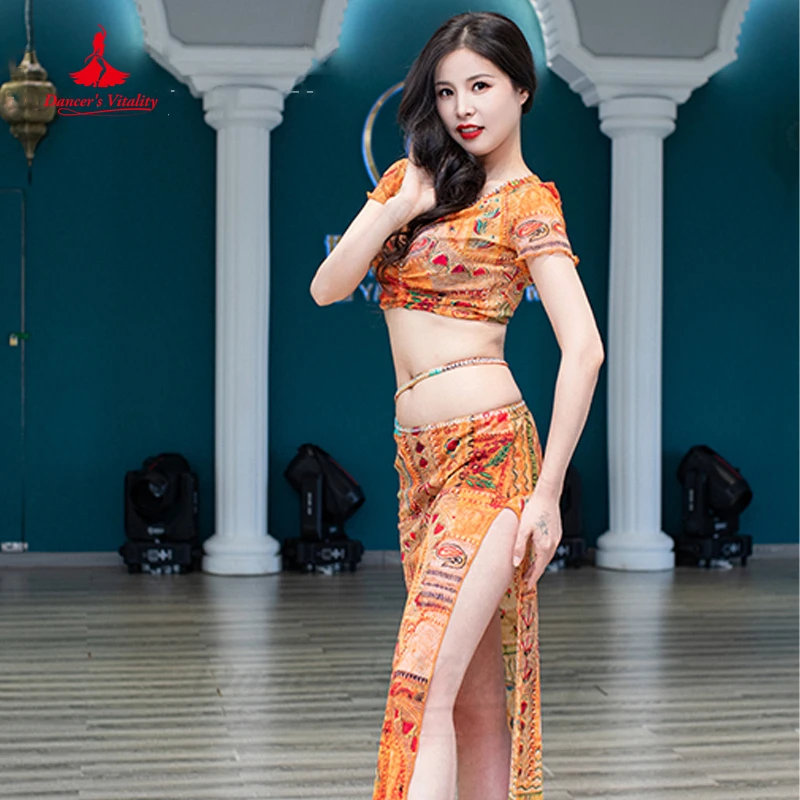 Belly Dance Costume 2023 Set Sexy Printing Training Clothes Indian Dance Performance Costumes Women Oriental Top+trousers Suits