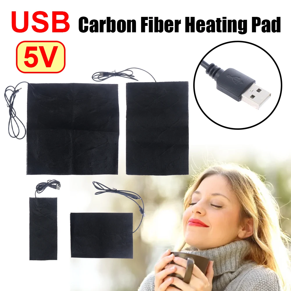 5V Carbon Fiber Heating Pad USB Warm Paste Pads Fast-Heating Film Heating Warmer Pad Electric Winter Infrared Fever Heat Mat