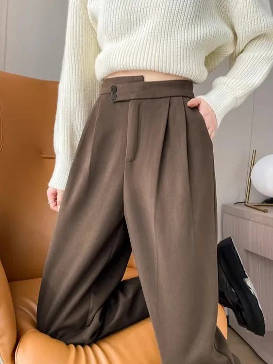 

Шерстяные брюки-шаровары для женщин, осенне-зимние, с высокой талией, прямые, повседневные, модные, универсальные