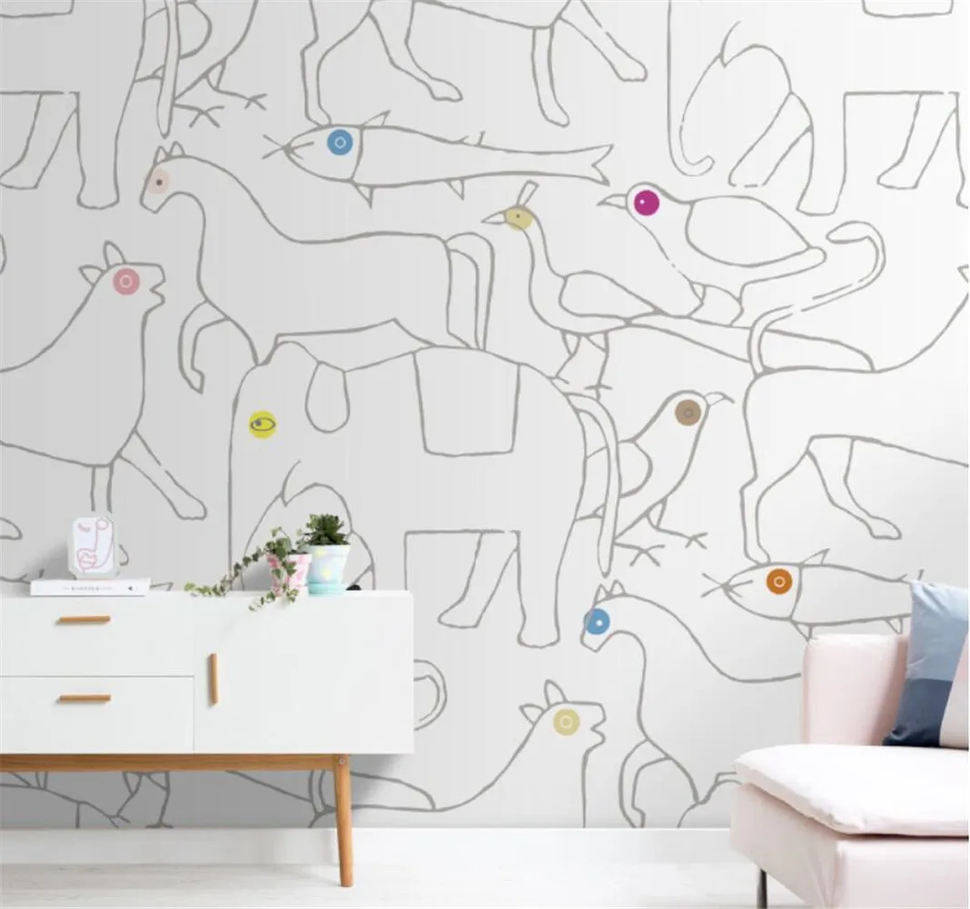 Nordic Gray White Graffiti Animal World 3D Wallpaper for Children's Room Custom Mural Decal Boy Girl Bedroom Decor