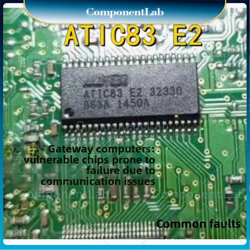 ELMOS ATIC83 E2 32330 - This is a faulty communication chip applicable for Volkswagen automotive gateway computer boards.