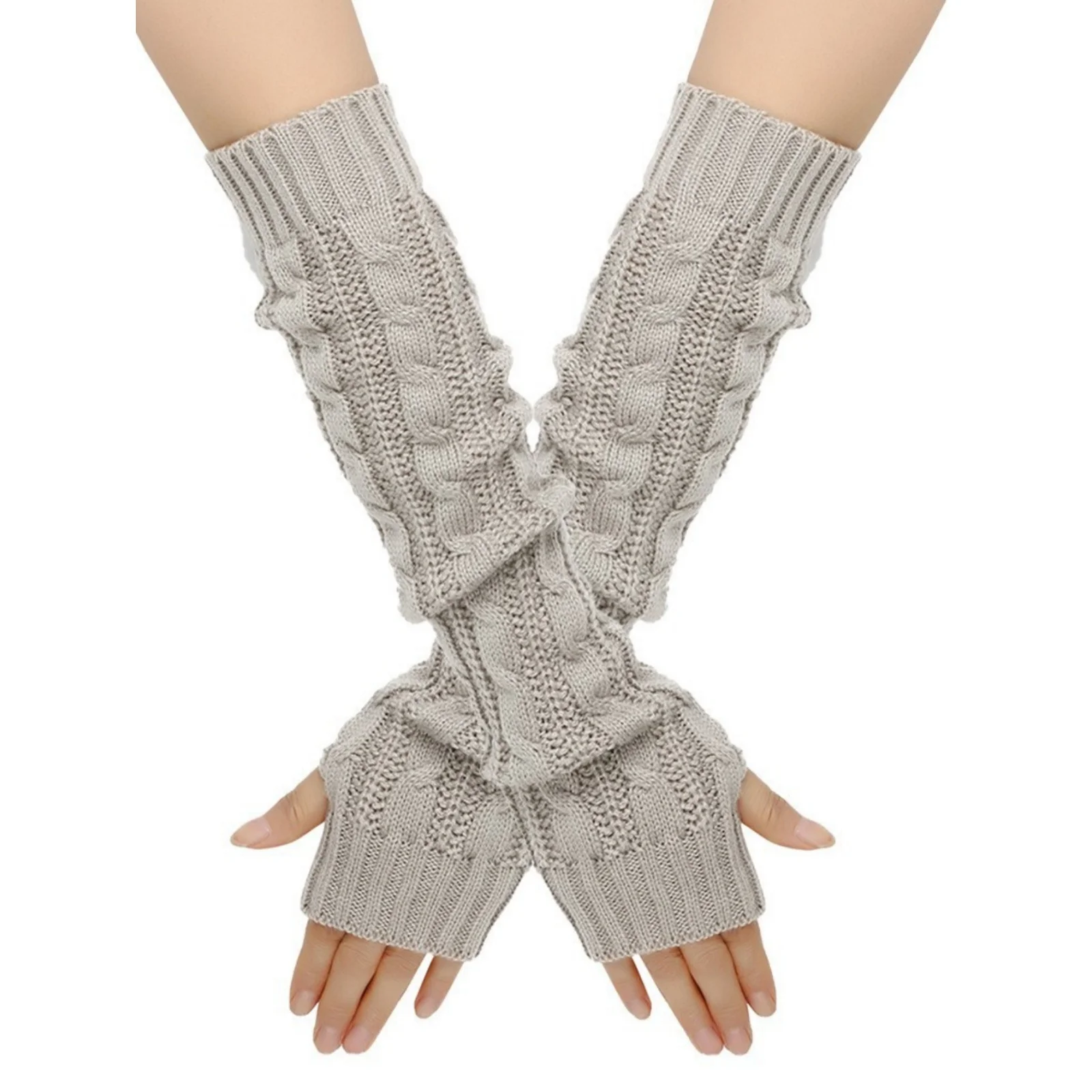2PCS Women's Knitted Arm Warmers Gloves: Cable - Knit Design, Fingerless, Warm & Stylish For Autumn, Winter, Daily Wear, Office