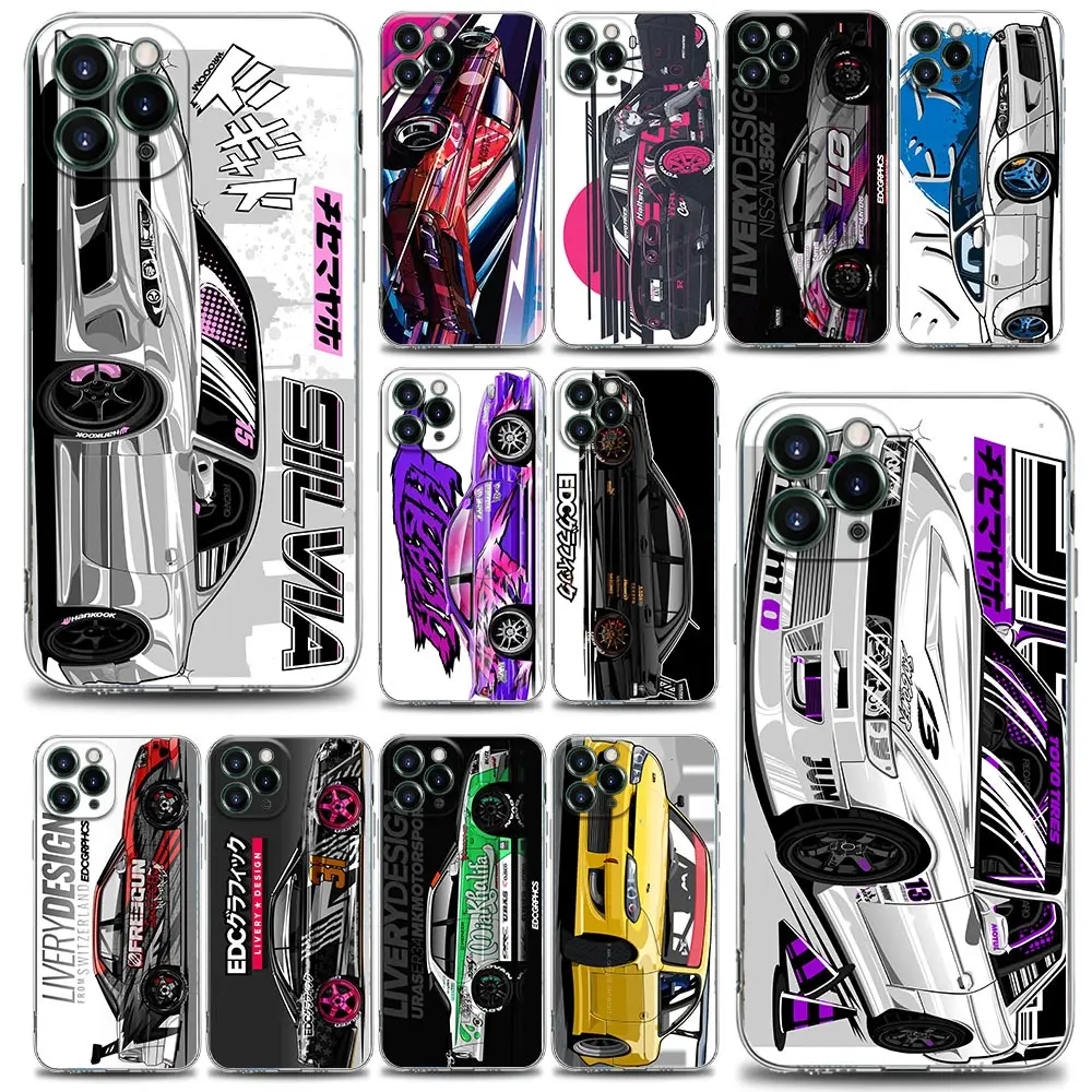 JDM Drift Tokyo Sports Car Shell Case for iPhone 15 11 12 13 14 Pro Max Mini SE XS X 7 8 Plus Soft Transparent Back Cover Fundas