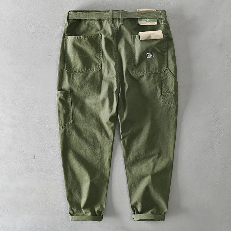 Men Autumn And Winter Cotton Solid Color Multi Pocket Japanese Style Casual 100% Cotton Work Pants Trousers Male Cargo Pants