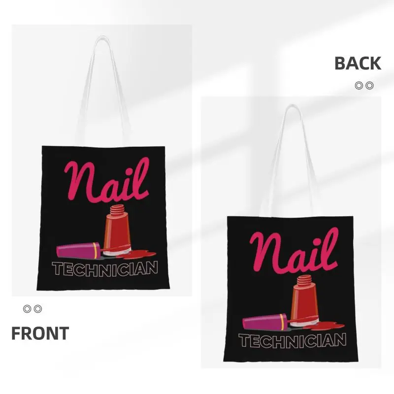 Technician Nail Polish Groceries Shopping Bags Cute Printing Canvas Shopper Shoulder Tote Bags Big Capacity Washable Handbag