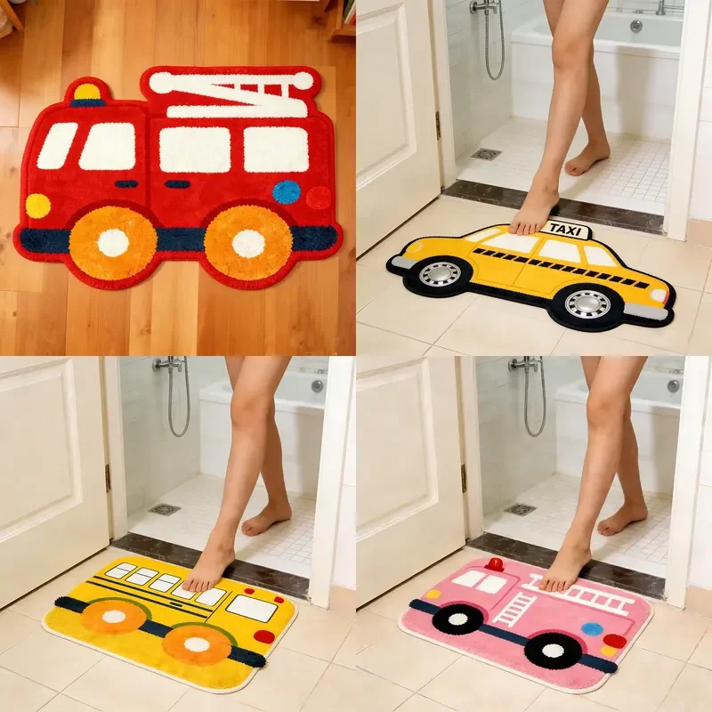 for  Cartoon Irregular Car Pattern Soft Plush Absorbent Bath Carpet Machine Tufted Washable Non Slip Rug Designer Floor Mat