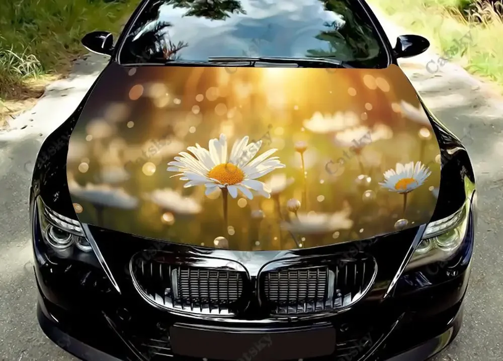 

Sunlit Daisy Field Car Hood Vinyl Stickers Wrap Vinyl Film Engine Cover Decals Sticker Universal Car Hood Protective Film