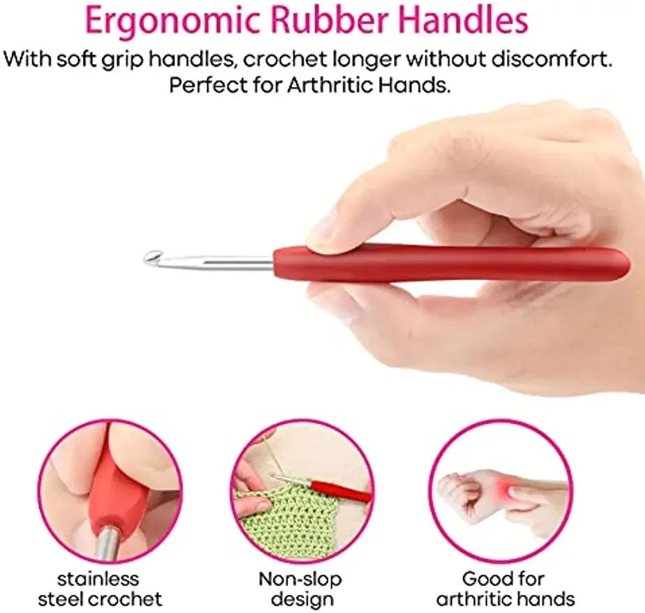 36pcs Crochet Needles Set Crochet Hook with Ergonomic Soft Grip Rubber Handles Crochet Kits for Adults Beginners, Sister Gift