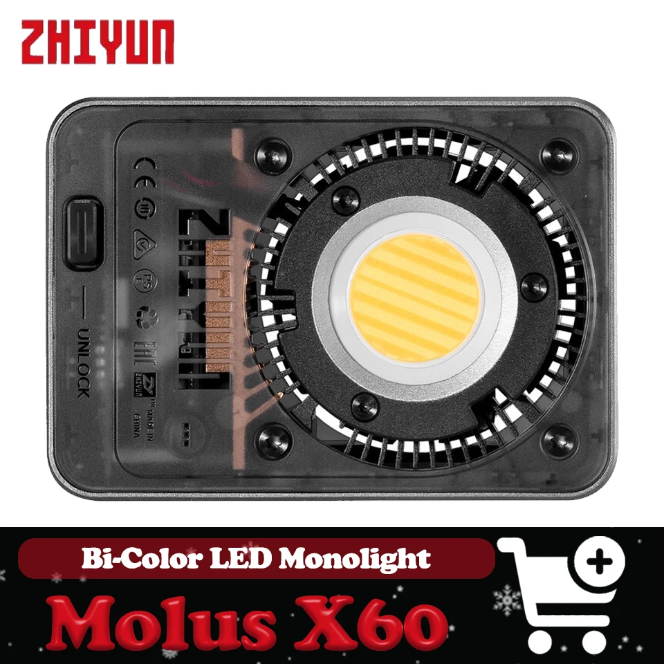 

ZHIYUN MOLUS X60 Двухцветный 60-ваттный COB-светильник, карманный видеосветильник, портативный светодиодный светильник 2700-6500K для фото- и видеосъемки