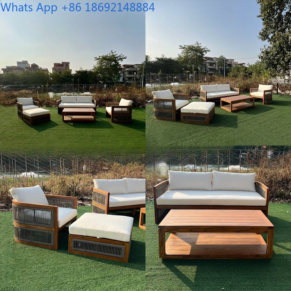 

Outdoor Solid Wood Sofa Set with Coffee Table Patio Garden Balcony Lounger for Villa Terrace Outdoor Furniture