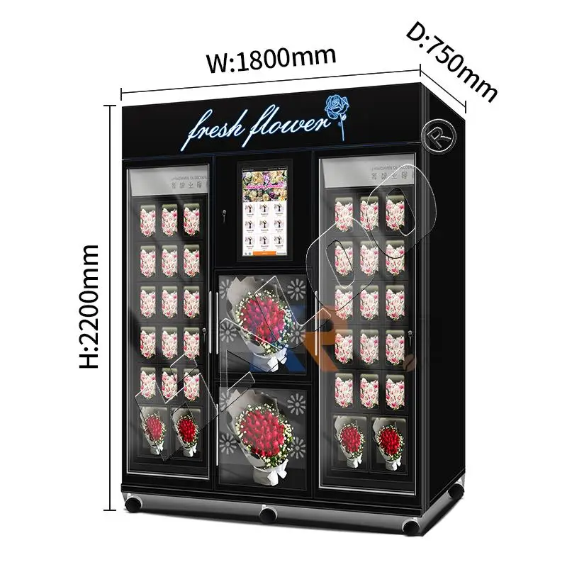 36 locker numbers flower vending machine 21.5inch touch screen with cash card reader bill on the machine