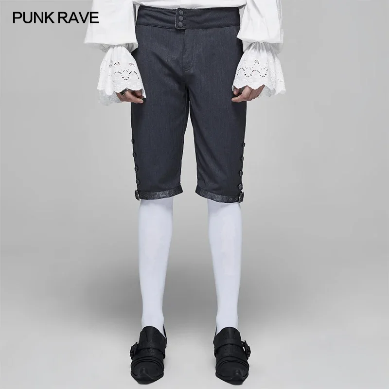 

PUNK RAVE Men's Rococo Court Shorts Palace Vintage Dark Stripe Adjustment Metal Buttons Jacquard Party Evening Men Short Pants