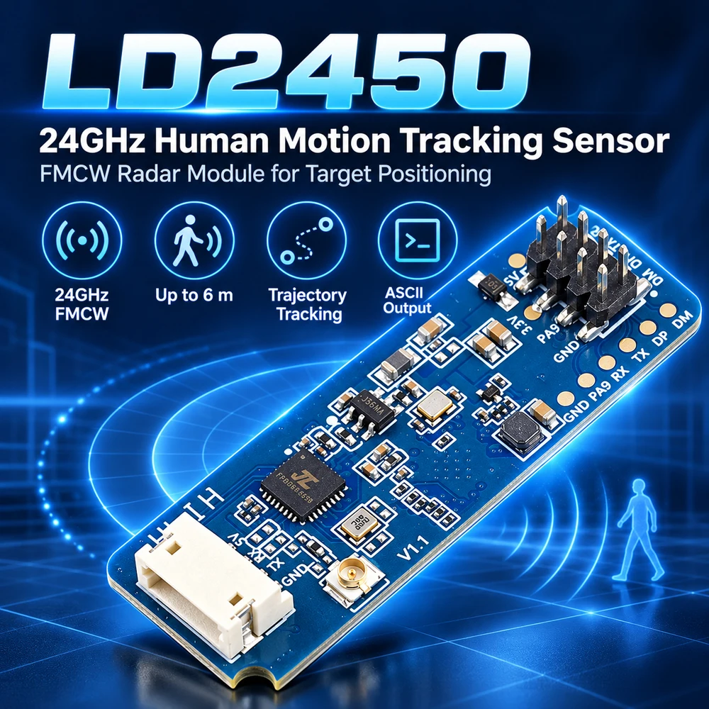 LD2450 24GHz Human Motion Trajectory Tracking Sensor FMCW Wave Radar Induction Module Target Positioning 6M ASCII Output