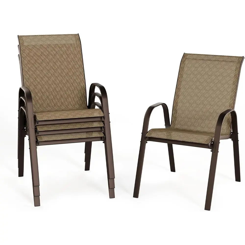 

4-Piece Outdoor Stackable Patio Chairs with Armrests and Breathable Backrests, Suitable for Garden, Deck, and Poolside, Beige