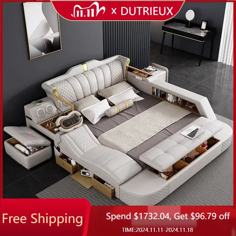 

Upholstery High End Double Bed Luxury White Villa Platform Headboard Twin Bed Frame Full Size Safe Letto Matrimoniale Furniture