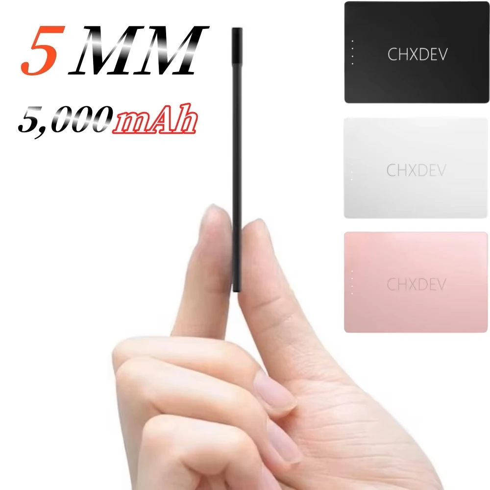 

Power Bank For iPhone 5MM Ultra Thin 5000mAh Portable Fast Charging External Battery Built In Cable For Samsung iPhone XIAOMI