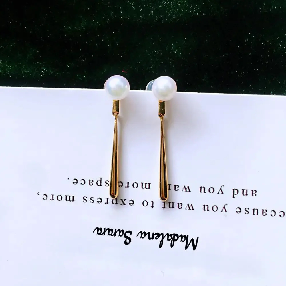 DSHIJOJ Женские серьги из 18-каратного золота с длинным каплевидным жемчугом в стиле морской воды, идеальные круглые 7-7,5 мм