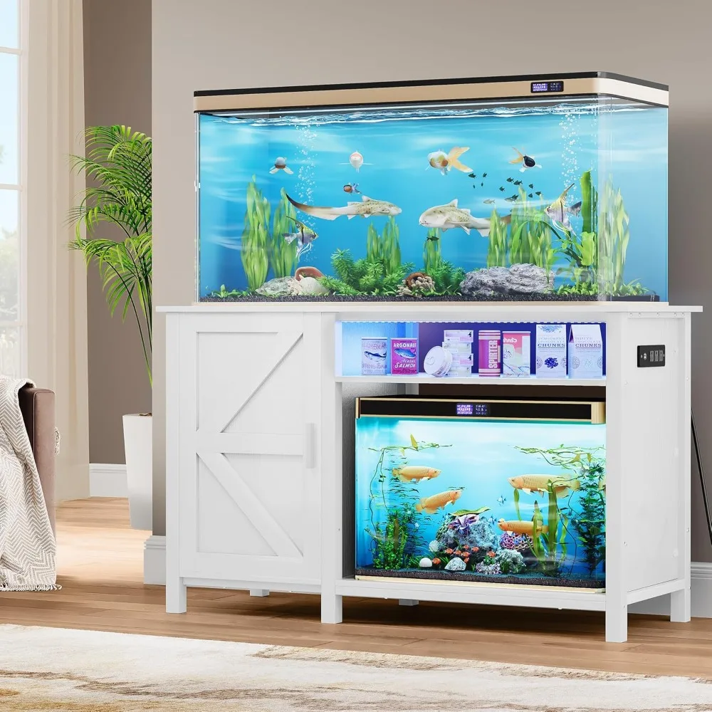 

Aquarium Stand with Power Outlets, 55-75 Gallon Fish Tank Stand, Cabinet with RGB Light Strip Suitable for Turtle Tank