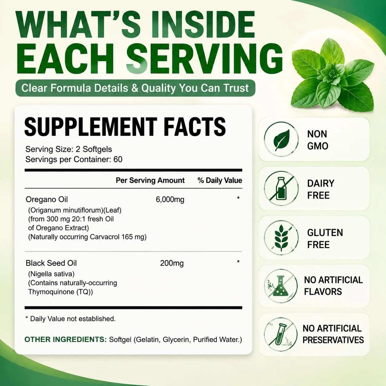 Wild Oregano Oil with Black Seed Oil Softgels, Carvacrol & Thymoquinone for Immune Defense & Digestive Comfort, 120 Softgels
