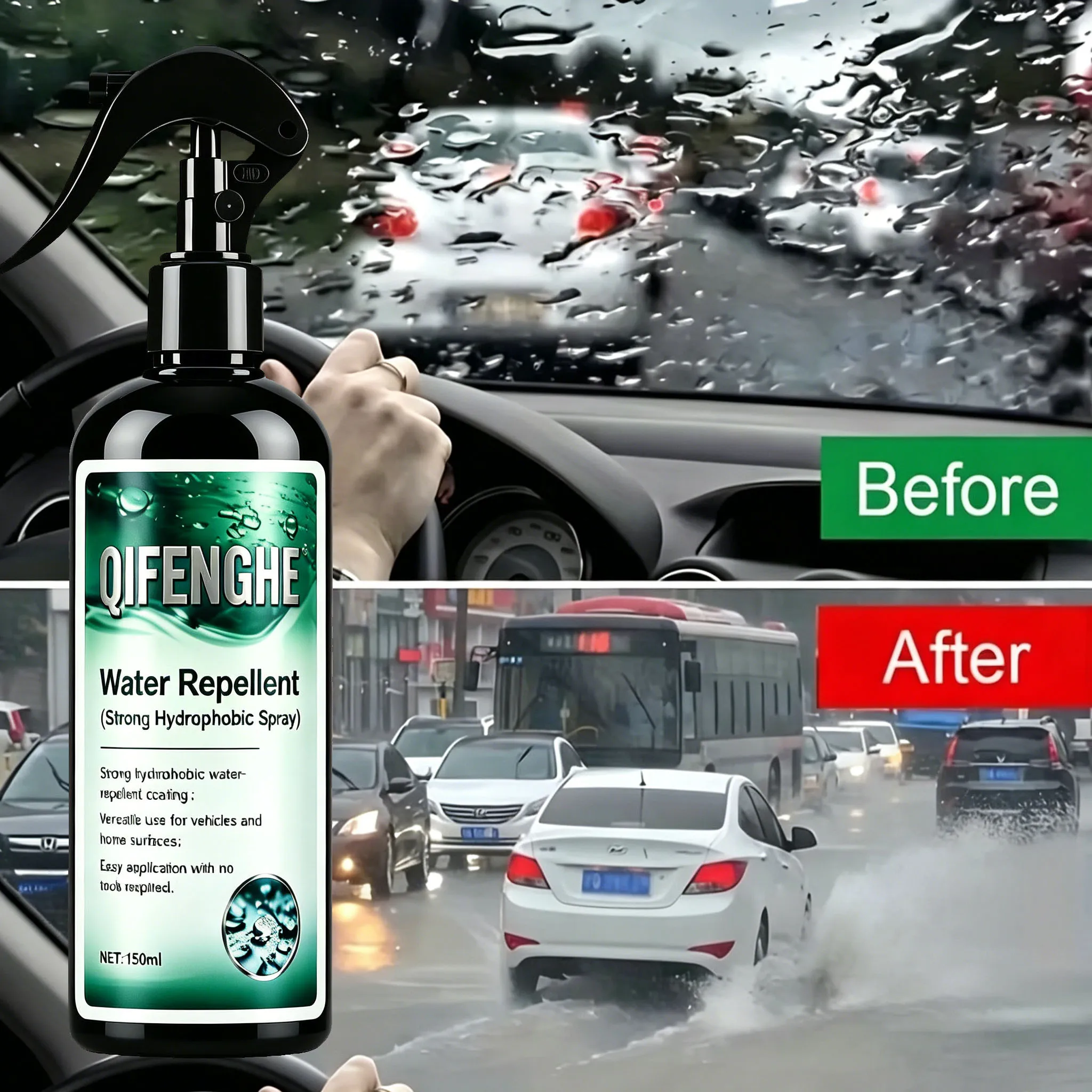Windshield Rainproof Anti-fog Agent Car Glass Oil Film Eliminator, Quick Drying Hydrophobic Protective Spray, Fit All Vehicle Wi