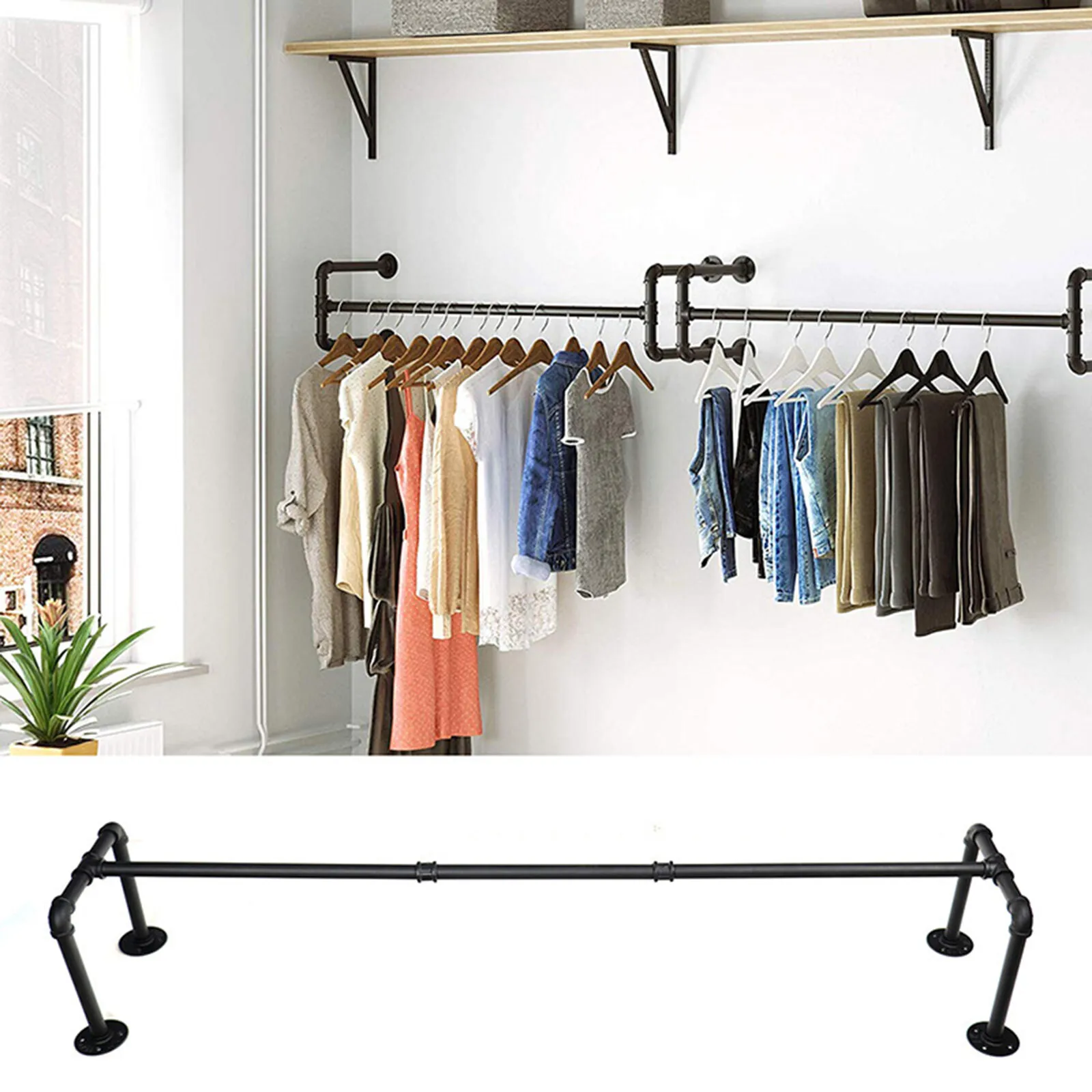 Wandmontierter Kleiderbügelständer aus Stahl, 30 kg Tragfähigkeit, platzsparendes Design für Schlafzimmer, Badezimmer, Wohnzimmer