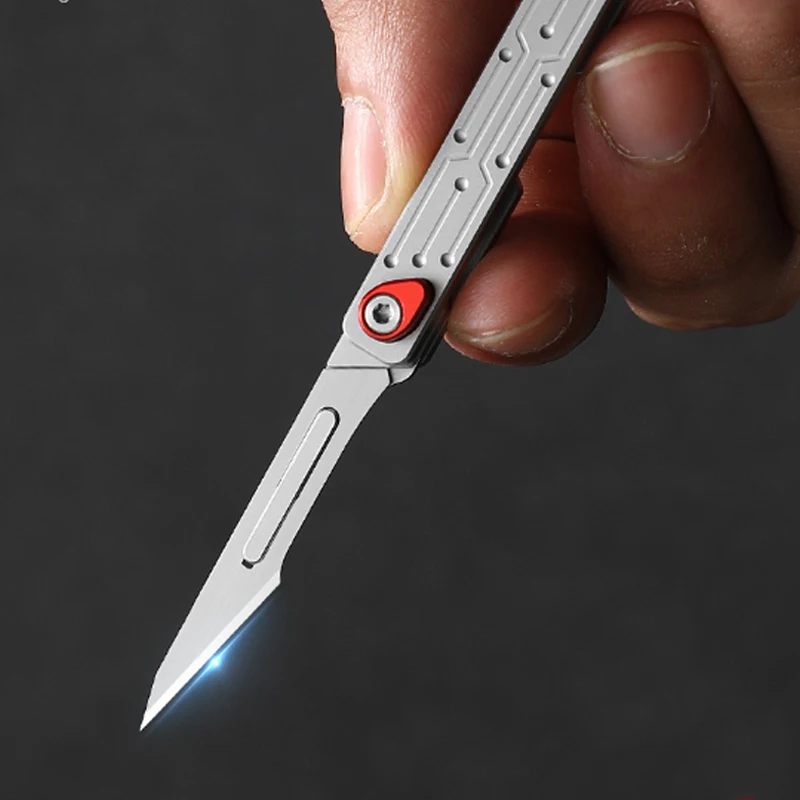 Mini Stainless Steel Folding Scalpel Medical Folding Knife EDC Outdoor Unpacking Pocket Knife with 10pcs Replaceable Blades