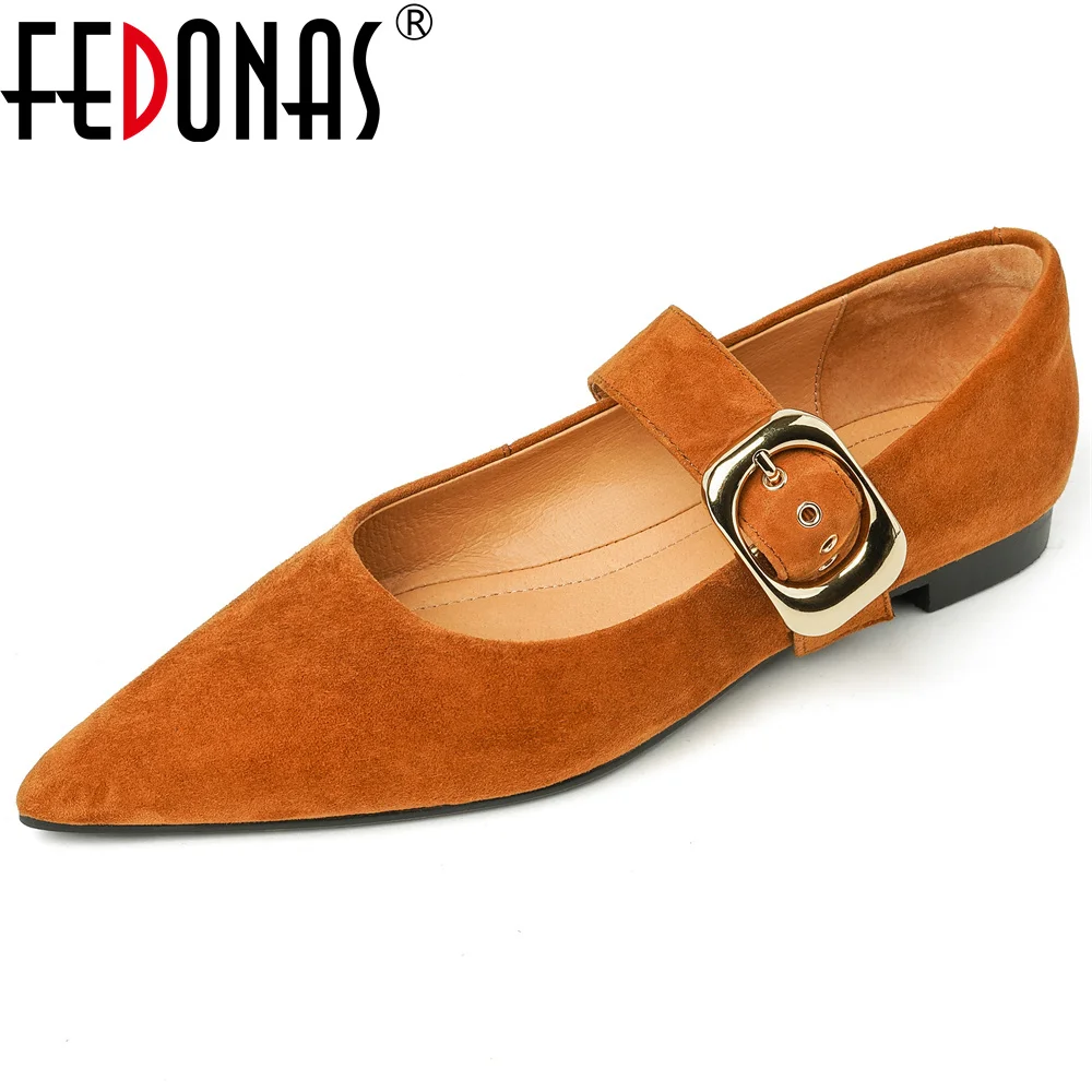 FEDONAS Classic Retro Women Flats Buckles Loafers Suede Quality Metal Decoration Casual Shoes Ladies Fashion Dress Mocasines