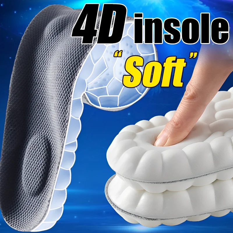 4D High-elasticity Shock Insoles Women Memory Foam Massage Sports Arch Support Shoe Pads Unisex Orthopedic Inserts Cushion