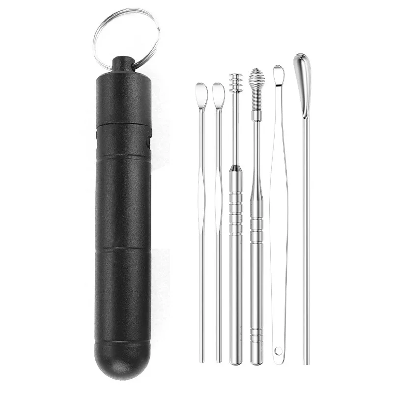 Earspoon Six-piece Ear-picking Tool Stainless Steel Spoon Leather Bag Ear-cleaning Easy to Carry at Home