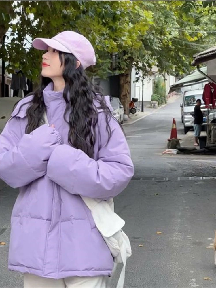 

Утепленная фиолетовая хлопковая куртка женская, весенний фасон, объемная, с капюшоном, универсальная, для весны, осени и зимы, повседневная верхняя одежда