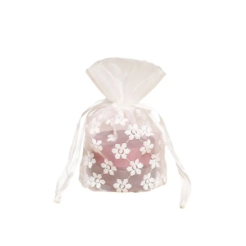 6-50Pcs White Small Flower Organza Bags 10x14cm Embroidery Jewelry Drawstring Bag Wedding Party Christmas Favourite Gift Pouches