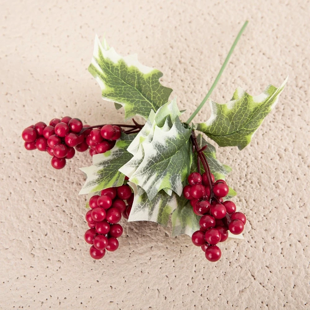 

5Pcs Christmas Decoration Red Berry Picks with Leaves Artificial Fake Branches Floral Flower for Christmas Home Decoration