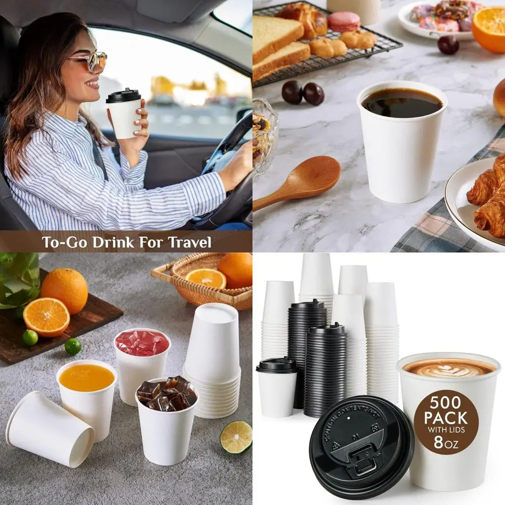 

8oz Disposable Coffee Cups with Lids, 500 Pack, Suitable for Cold/Hot Beverages, Ideal for Home, Travel, Offices, and Events