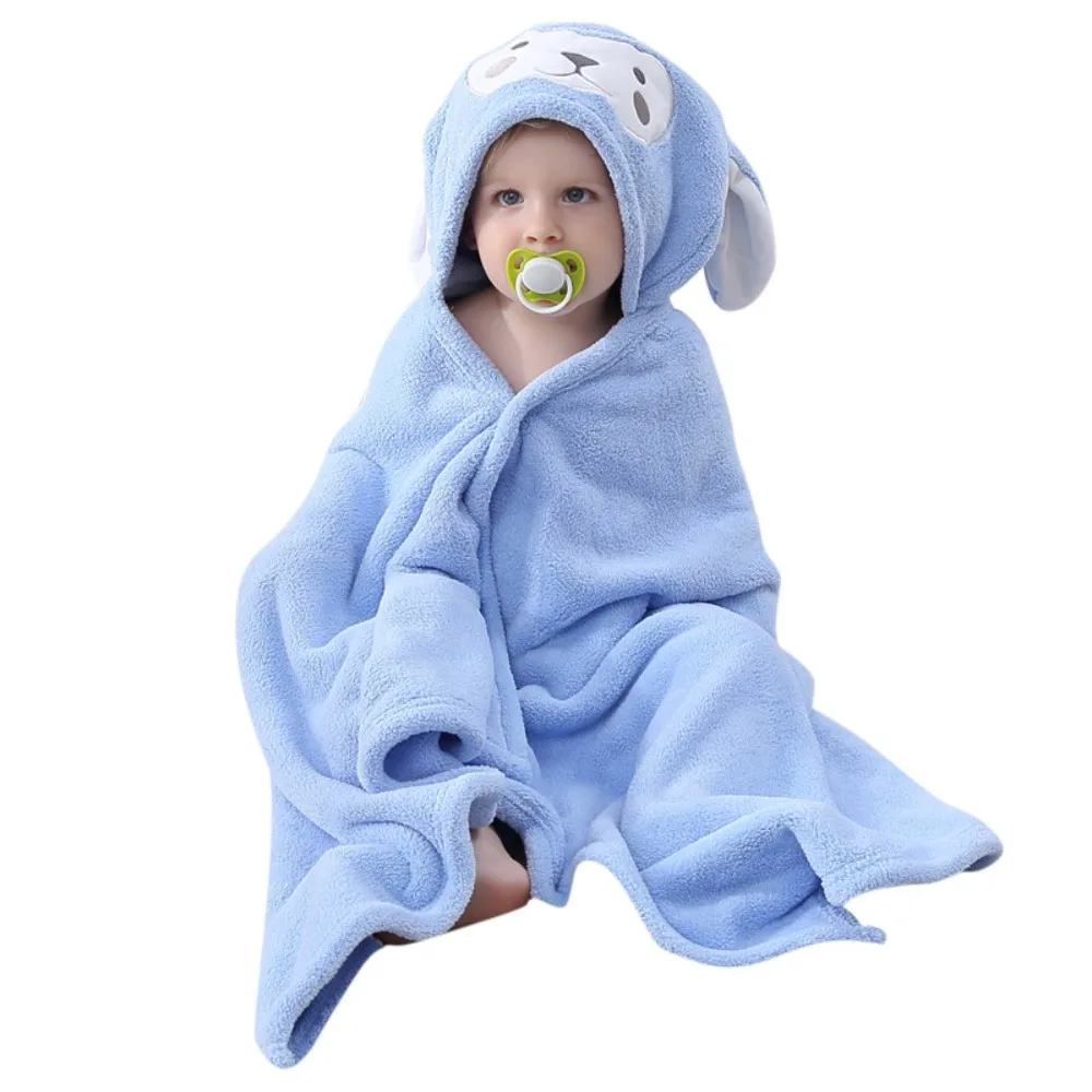 

Cartoon Coral Fleece Kids Bathrobe Quick Dry Hooded Towel Cape for Baby