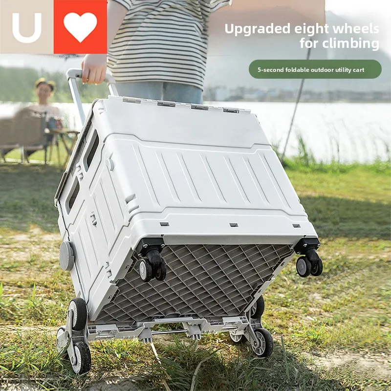 Foldable Grocery Cart Storage Box Home Outdoor Camping Beach Trolley Outdoor Camping Foldable Cart Shopping Trolley