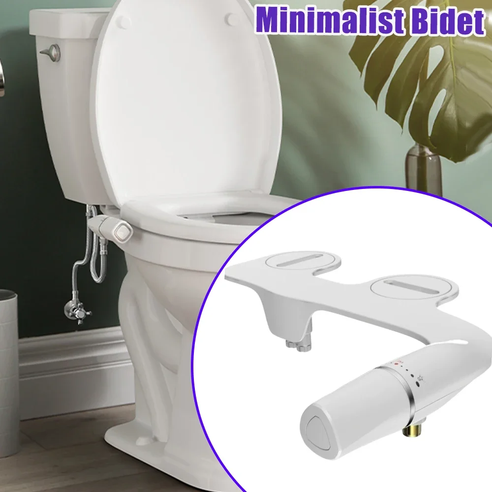 Retractable Dual Nozzle Bidet Attachment Ultra Thin Self Cleaning Rear Feminine Wash Adjustable Water Pressure Non Electric