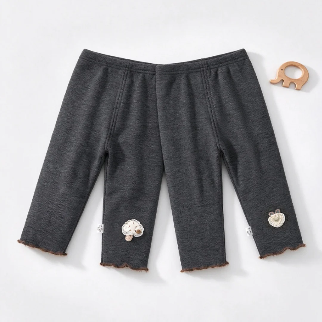 0-4Y Autumn Fleece Girls Pants with Embroidery Children's Trousers Solid Girls Leggings Slim Kids Pants Causal