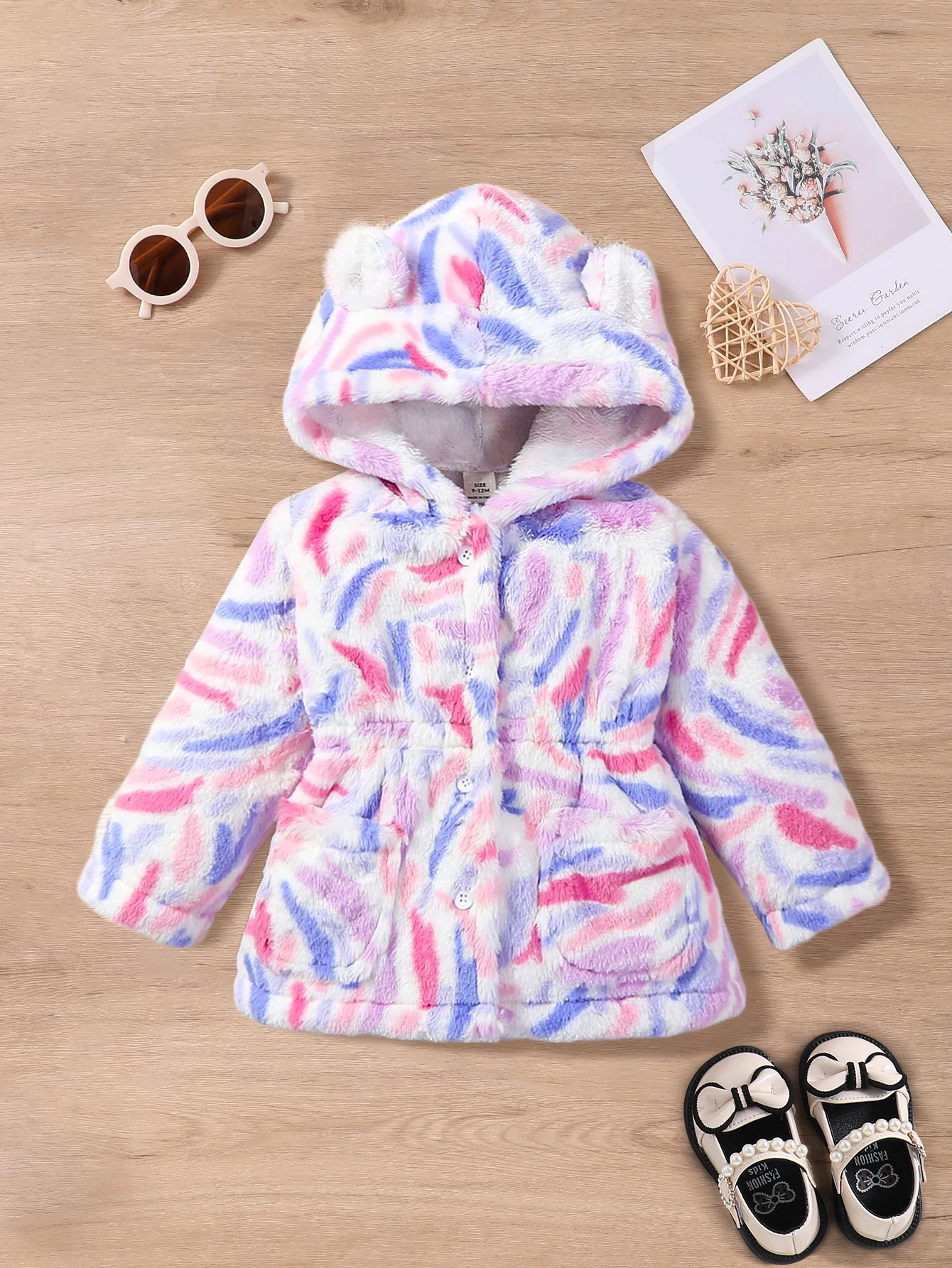 

Autumn and Winter Style 12-18M-2-3Y Baby Multi-Color Fleece Warm Hooded Jacket Cute Baby Clothing
