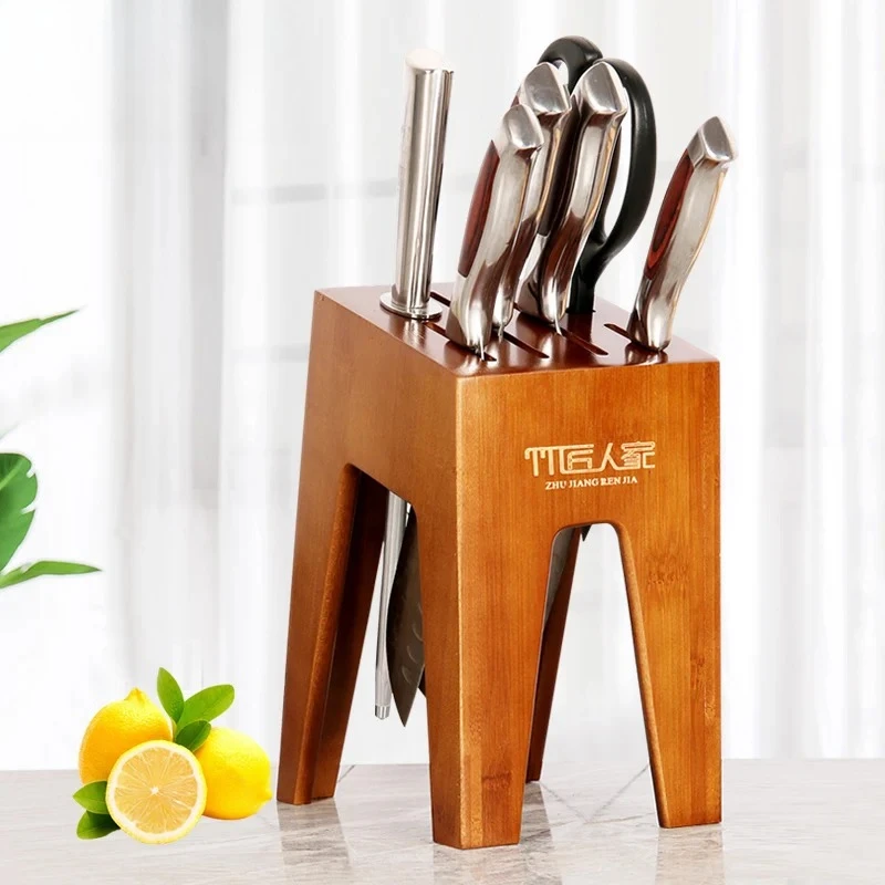Ventilated Bamboo Magnetic Knife Holder - Hygienic Anti-Mold Organizer for Kitchen Storage, Dishwasher Safe Cutlery Block