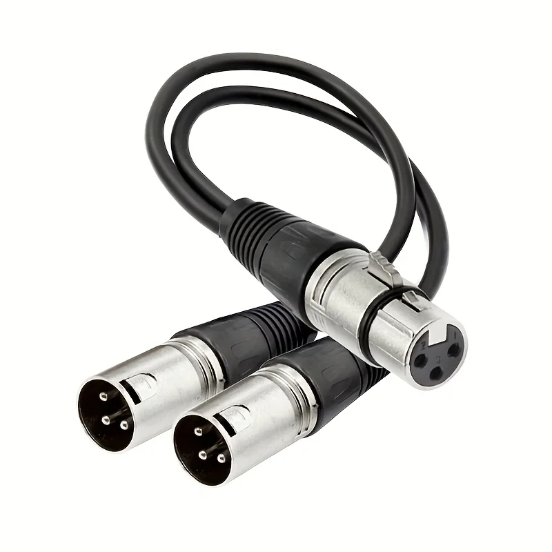 Zinc Alloy Modular XLR Cable, 2 Female To 1 Male Splitter, 3-pin Audio Cable for Microphones - Durable Black and Silver