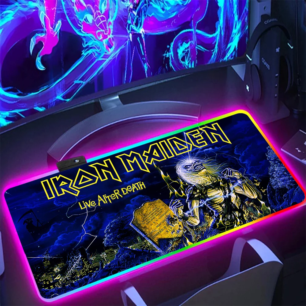 

Heavy Metal Band I-Irons M-Maidens RGB Gamer Keyboard Mouse Pad Mousepad LED Glowing Mouse Mats Rubber Gaming Computer Mausepad